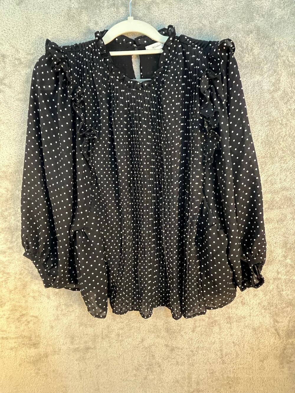 Mustard Seed Blouse Small Black Chiffon Polka Dot Ruffles Whimsigoth Twee